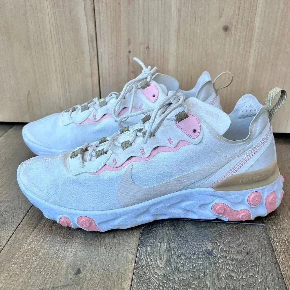 Nike React Element Track & Field Running Shoes Size 10 Ivory Pink Athletic - Picture 2 of 7